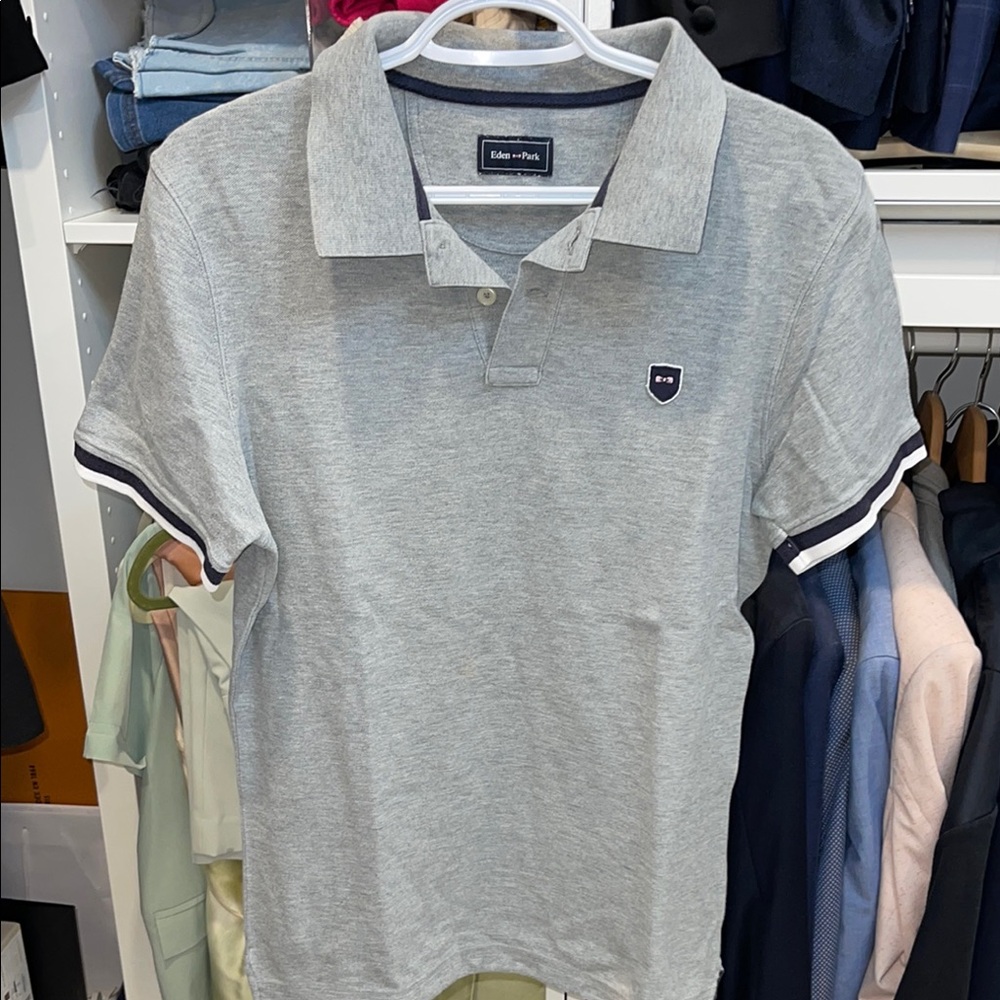 Eden Park Gray Polo Shirt with Sporty Stripes and Chest Emblem